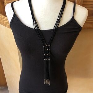 Elegant Black Faux Suede Multi -Strand Necklace